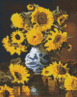 Sunflowers in a Blue and White Vase