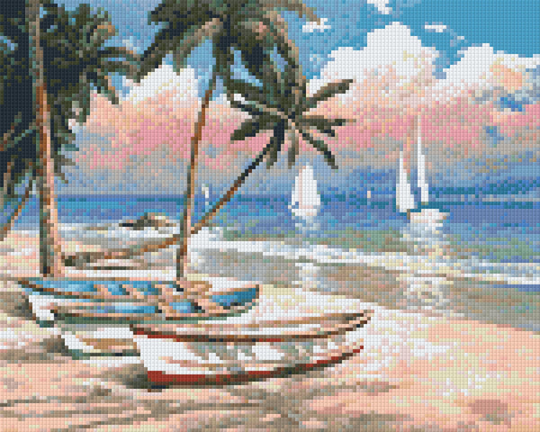 Three Boats on a Tropical Beach
